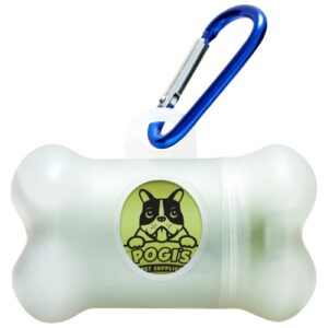 pogi's dog poop bag dispenser with metal carabiner clip - includes 1 dog poop bag holder for leashes & 15 scented poop bags for dogs