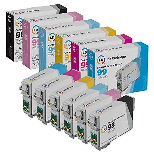 LD Products Remanufactured Ink Cartridge Replacement for Epson 98 & 99 HY (6 Set - Black, Cyan, Magenta, Yellow, Light Cyan, Light Magenta) Compatible with Artisan 700, 710, 725, 730, 810, 835, 837