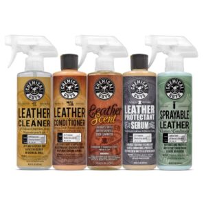 chemical guys hol_113 leather lovers kit for leather car interiors, furniture, apparel, shoes, sneakers, boots (works on natural, synthetic, pleather, faux leather and more) (5 items), 16 oz, black