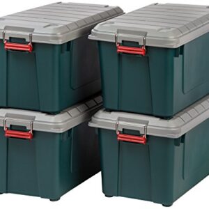 IRIS USA 82 Quart Weathertight Plastic Storage Boxes, Heavy-Duty Utility Totes with Durable Lid and Secure Latching Buckles, Garage and Outdoor, Green/Gray, 4 Pack