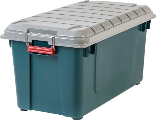 IRIS USA 82 Quart Weathertight Plastic Storage Boxes, Heavy-Duty Utility Totes with Durable Lid and Secure Latching Buckles, Garage and Outdoor, Green/Gray, 4 Pack