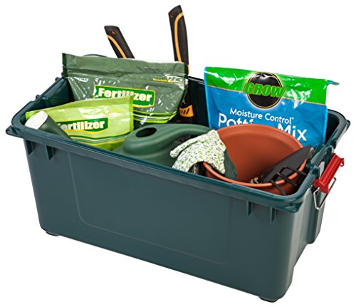 IRIS USA 82 Quart Weathertight Plastic Storage Boxes, Heavy-Duty Utility Totes with Durable Lid and Secure Latching Buckles, Garage and Outdoor, Green/Gray, 4 Pack