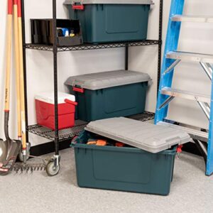 IRIS USA 82 Quart Weathertight Plastic Storage Boxes, Heavy-Duty Utility Totes with Durable Lid and Secure Latching Buckles, Garage and Outdoor, Green/Gray, 4 Pack
