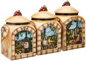 certified international tuscan view 3-piece canister set, 60-ounce, 76-ounce and 108-ounce, multicolored