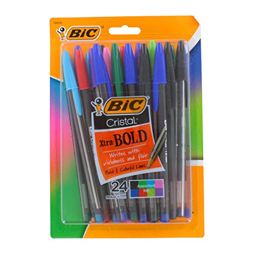 Bic Cristal Xtra Bold Stick Ballpoint Pens, 1.6mm, Bold Point, Assorted Colors, Pack of 24