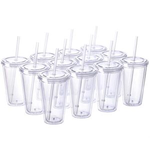 Cupture Classic 12 Insulated Double Wall Tumbler Cup with Lid, Reusable Straw & Hello Name Tags - 16 oz, Bulk Pack (Clear)