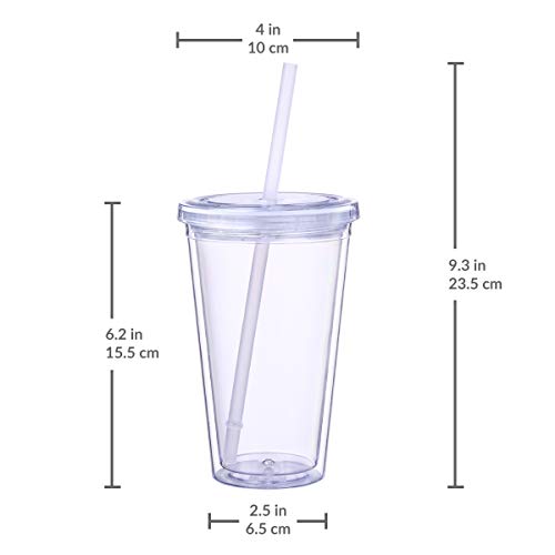 Cupture Classic 12 Insulated Double Wall Tumbler Cup with Lid, Reusable Straw & Hello Name Tags - 16 oz, Bulk Pack (Clear)