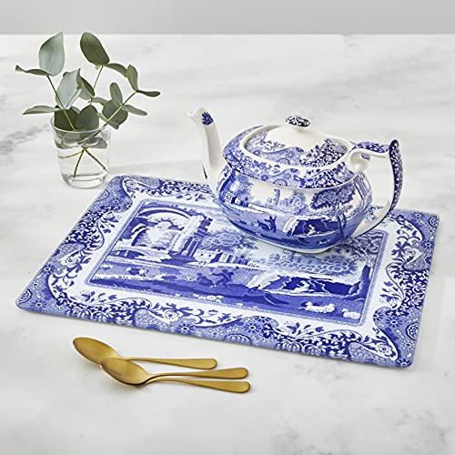 Portmeirion Home & Gifts Blue Italian Glass Worktop Saver, Blue & White, 30 x 40cm