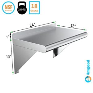 Stainless Steel Wall Shelf | 24" Long 12" Deep | Metal Shelving | Garage, Laundry, Storage, Utility Room | Restaurant, Kitchen | Food Prep | NSF Certified