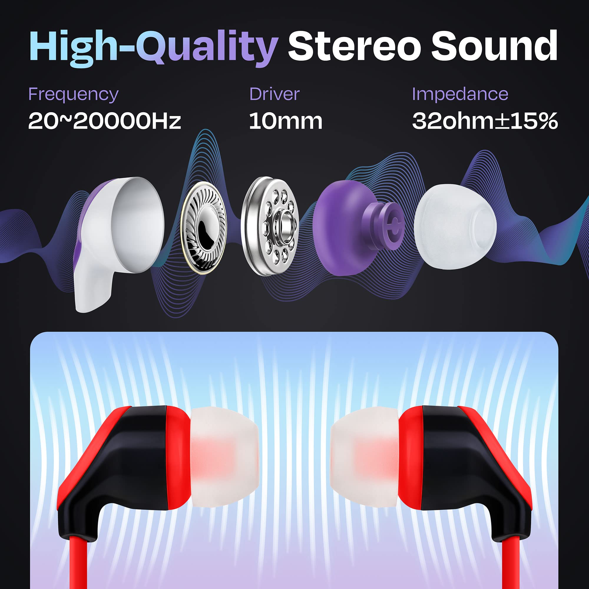 100x Multipack | Bulk Earbuds with Microphone, for Schools, Classroom, Libraries, Museums, etc., Wired in-Ear Earphones with Mic for Kids, Teenagers & Adults, Affordable Bulk Headphones