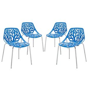 modway stencil modern stacking four kitchen and dining room chairs in blue