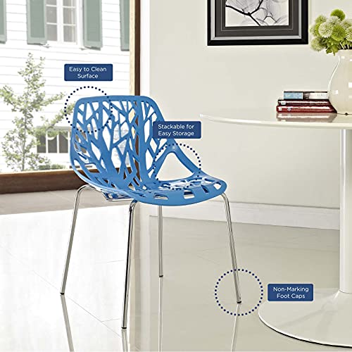 Modway Stencil Modern Stacking Four Kitchen and Dining Room Chairs in Blue