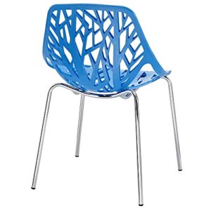 Modway Stencil Modern Stacking Four Kitchen and Dining Room Chairs in Blue