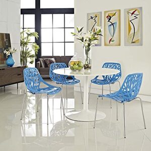 Modway Stencil Modern Stacking Four Kitchen and Dining Room Chairs in Blue