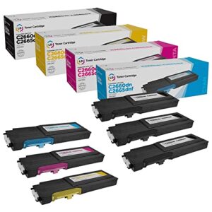ld products compatible 593 replacement for dell c2660dn & c2665dnf high yield printer toner cartridges (3 black 593-bbbu, 1 cyan 593-bbbt, 1 magenta 593-bbbs, 1 yellow, 593-bbbr, 6-pack)