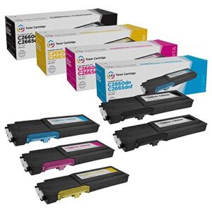 ld products compatible 593 replacement for dell c2660dn & c2665dnf high yield printer toner cartridges (2 black 593-bbbu, 1 cyan 593-bbbt, 1 magenta 593-bbbs, 1 yellow, 593-bbbr, 5-pack)