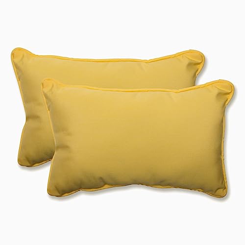 Pillow Perfect Fortress Solid Indoor/Outdoor Lumbar Pillow Plush Fill, Weather and Fade Resistant, Lumbar - 11.5" x 18.5",, Yellow, 2 Count