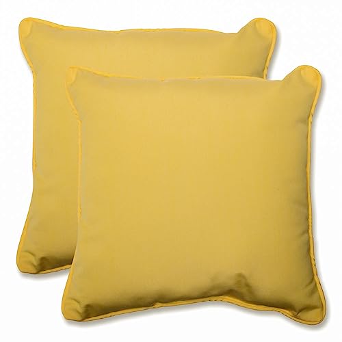 Pillow Perfect Fortress Solid Indoor/Outdoor Throw Pillow Plush Fill, Weather and Fade Resistant, Throw - 18.5" x 18.5", Yellow, 2 Count