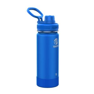 takeya actives insulated stainless steel water bottle with spout lid, 18 oz, cobalt