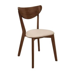 coaster furniture kersey mid century modern upholstered dining chairs (set of 2) curved back tan faux leather polyurethane chestnut brown 103062