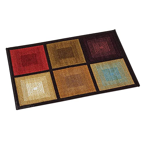 Collections Etc Optic Squares Skid-Resistant and Nonslip Accent Rug with Burnished Autumn Red, Brown and Beige, Brown, 20 X 30