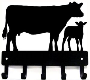 the metal peddler cow and calf cattle farm key rack - small 6 inch wide - made in usa