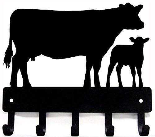 The Metal Peddler Cow and Calf Cattle Farm Key Rack - Small 6 inch Wide - Made in USA