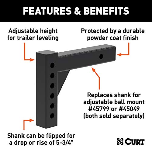 CURT 45059 Replacement Shank for Adjustable Trailer Hitch Ball Mount #45799 or #45049, Fits 2-Inch Receiver