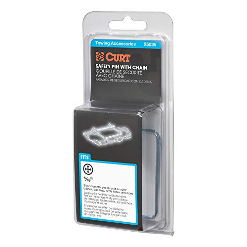 CURT 25035 Trailer Coupler Pin with 12-Inch Chain, 5/16-Inch Diameter x 3-Inch Long, Clear ZINC