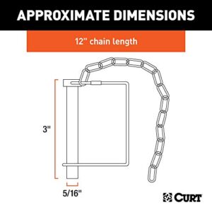 CURT 25035 Trailer Coupler Pin with 12-Inch Chain, 5/16-Inch Diameter x 3-Inch Long, Clear ZINC