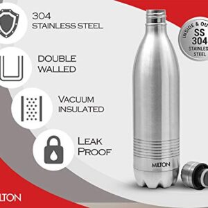 Milton Thermosteel Duo DLX 1000, Double Walled Vacuum Insulated Flask 1000 ml | 34 oz | 1 Ltr |24 Hours Hot and Cold Water Bottle, 18/8 Stainless Steel, BPA Free, Food Grade, Leak-Proof | Silver