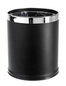 brelso 'invisi-overlap' open top leatherette trash can, small office wastebasket, modern home décor, round shape (black)