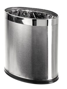 brelso 'invisi-overlap' open top stainless steel trash can, small office wastebasket, modern home décor, oval shape
