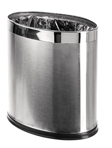 Brelso 'Invisi-Overlap' Open Top Stainless Steel Trash Can, Small Office Wastebasket, Modern Home Décor, Oval Shape