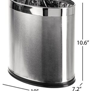 Brelso 'Invisi-Overlap' Open Top Stainless Steel Trash Can, Small Office Wastebasket, Modern Home Décor, Oval Shape