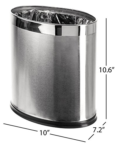 Brelso 'Invisi-Overlap' Open Top Stainless Steel Trash Can, Small Office Wastebasket, Modern Home Décor, Oval Shape