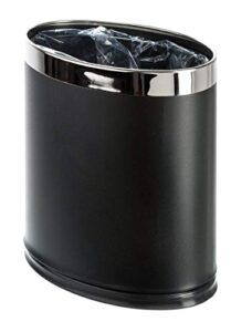 brelso 'invisi-overlap' metal trash can, open top small office wastebasket, oval shape (black)