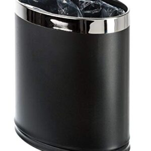 Brelso 'Invisi-Overlap' Metal Trash Can, Open Top Small Office Wastebasket, Oval Shape (Black)