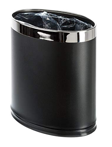 Brelso 'Invisi-Overlap' Metal Trash Can, Open Top Small Office Wastebasket, Oval Shape (Black)