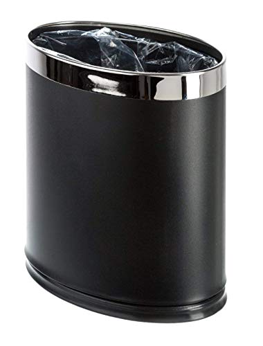 Brelso 'Invisi-Overlap' Metal Trash Can, Open Top Small Office Wastebasket, Oval Shape (Black)