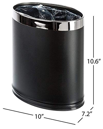 Brelso 'Invisi-Overlap' Metal Trash Can, Open Top Small Office Wastebasket, Oval Shape (Black)