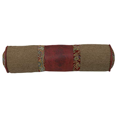 Paseo Road by HiEnd Accents | San Angelo Decorative Bolster Pillow, 16x21 inch, Red Tan Paisley Pattern, Western Rustic Traditional Farmhouse Style