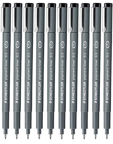 STAEDTLER Staedtler 0.5 Mm Pigment Liner Fineliner Sketching Drawing Drafting Pens Pack Of 10