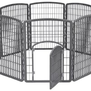 IRIS USA 34" Exercise 8-Panel Pet Playpen with Door, Dog Playpen, for Small, Medium, and Large Dogs, Keep Pets Secure, Easy Assemble, Rust-Free, Heavy-Duty Molded Plastic, Customizable, Gray