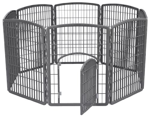 IRIS USA 34" Exercise 8-Panel Pet Playpen with Door, Dog Playpen, for Small, Medium, and Large Dogs, Keep Pets Secure, Easy Assemble, Rust-Free, Heavy-Duty Molded Plastic, Customizable, Gray