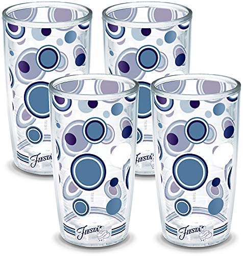 Tervis Made in USA Double Walled Fiesta Insulated Tumbler Cup Keeps Drinks Cold & Hot, 16oz - 4pk, Lapis Dots