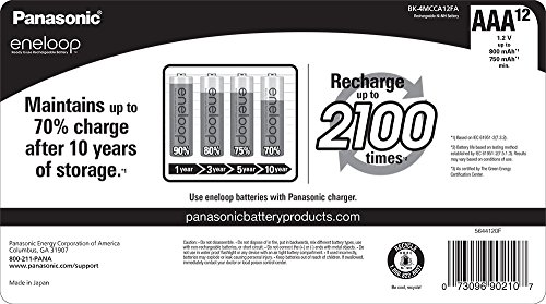 Panasonic BK-4MCCA12FA eneloop AAA 2100 Cycle Ni-MH Pre-Charged Rechargeable Batteries, 12-Battery Pack