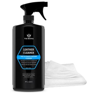 trinova leather cleaner for couch, car interior, bags, jackets, saddles. safe for use in home or car, microfiber included 18oz