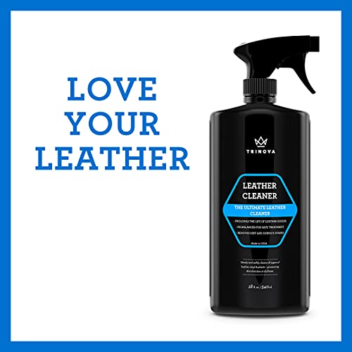 TriNova Leather Cleaner for Couch, Car Interior, Bags, Jackets, Saddles. Safe for use in Home or Car, Microfiber Included 18oz