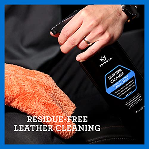 TriNova Leather Cleaner for Couch, Car Interior, Bags, Jackets, Saddles. Safe for use in Home or Car, Microfiber Included 18oz